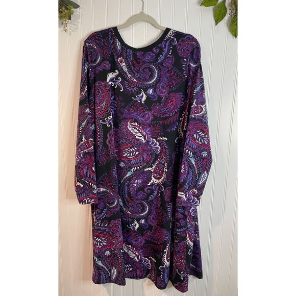 LuLaRoe Womens 2XL Long Sleeve Paisley Swing Dress 95% Polyester &Spandex Blend - Picture 2 of 14
